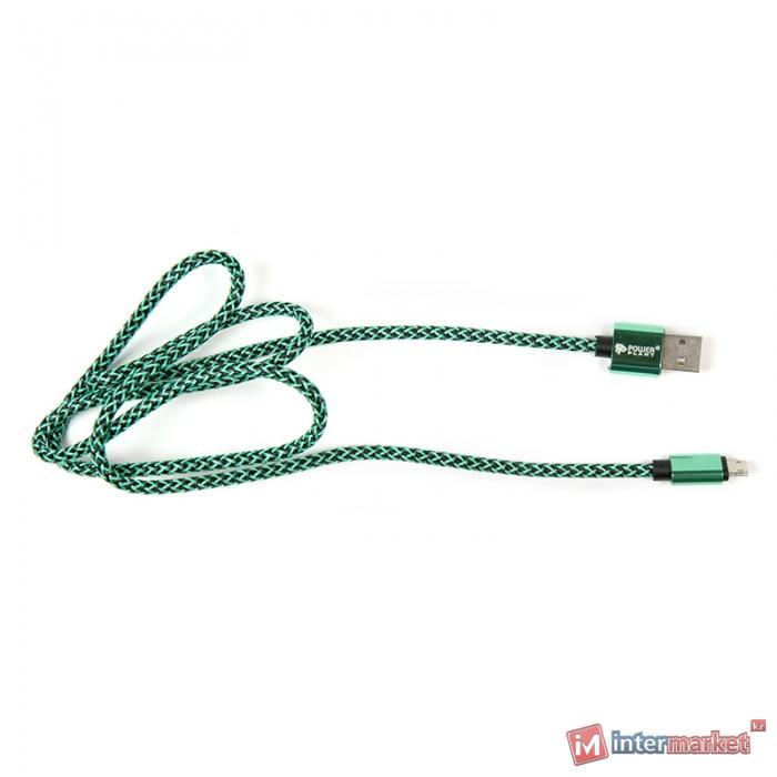 Кабель PowerPlant USB 2.0 AM/Micro B, двусторонний, зеленый